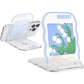 Cute Phone Stand Holder for Desk Clear Black Blue Butterfly Rose Flowers Pattern, Foldable Adjustable Stand Holder Compatible for All Smartphones/Tablets/iPad