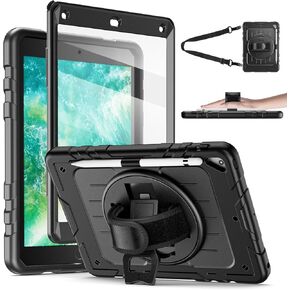 Case for iPad 6th/ 5th Generation 9.7 '' مع حامل قلم الرصاص على الشاشة [360 حزام يدوي دوار] والوقوف ، حالة مقاومة للمنزل لـ iPad 6th/ 5th/ Air 2/ Pro 9.7 (أسود) in Kuwait