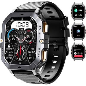 OUKITEL BT101 Military Smart Watch for Men,2.02"HD Screen,Outdoor Sports Smartwatch with Bluetooth Calls,Fitness Watch,Heart Rate & Sleep Monitor/Blood Oxygen for Android iOS (Black)