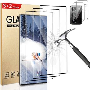 3+2 Pack Galaxy Note 20 Ultra Tempered Glass Camera Screen Protector, Fingerprint Unlock, 9H Hardness Scratch Resistant, 3D Full Coverage, No Bubble, for Galaxy Note 20 Ultra Screen Protector 6.9 Inch