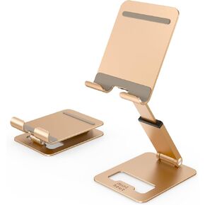Minthouz Phone Stand, Extendable & Foldable Mobile Phone Stand, Angle/Height Adjustable Phone Holder Compatible with iPhone 16 15 14 13 Pro Max and More 4.7"-7.9" Phones-Gold