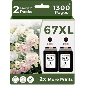 67XL Black Ink Cartridge Replacement for HP67 HP67XL(Black,2-Pack) Use with DeskJet 1255 2700 4100 Series 4155 2700e 4155e 2755e Envy 6000 6400 4100 Series 6055e 6455e Printer
