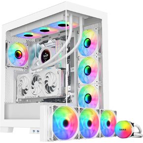 SAMA NEVIEW 4503 White Mid Tower PC Case & SAMA SI360 White Liquid Cooler 360mm AIO Radiator
