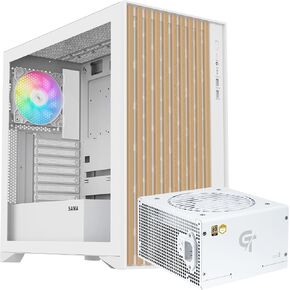 SAMA ATX PC Case,Tempered Glass Mid Tower Case & SAMA White GT850W Power Supply
