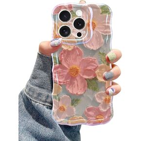Jusy Case for iPhone 11 Pro Max, Colorful Retro Oil Painting Printed Flower Laser Blue Glossy Pattern Cute Curly Wave Phone Case Soft TPU Cover for Girly Women -Green