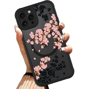 حالة OOK لـ iPhone 16 PRO MAX 6.9 بوصة (متوافقة مع MAGSAFE) تصميم الزهور الأزهار تصميم الهاتف الشفافة ناعم TPU + PC HARD PC anti -scratch scratchbroof magnetic case for Women - Pink