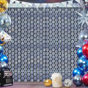 Disco Party Decorations, 3 Pack Silver Disco Ball Foil Fringe Curtains Backdrop, Metallic Foil Tinsel Streamers Backdrops for Last Disco Bachelorette Birthday Wedding 70s 80s Theme Party Decor