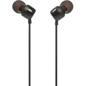 JBL Tune 110 - in-Ear Headphones Pure Bass Sound, 1-Button Remote, Microphone and Tangle-Free Flat Cable (Black)