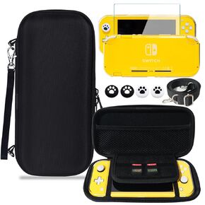 Switch Lite Accessories Kit, Portable Carrying Case & TPU Switch Lite Protective Case, Screen Protector, Thumb Grips Caps, Hard Storage Travel Cases for Nintendo Switch Lite Case Gifts (Black)