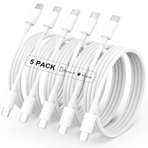 USB C Charger Cable - 5Pack 6FT (60W/3.1A) USB C to USB C Cable Type C Fast Charging Cord for iPhone 15/15 Pro/15 Plus/15 Pro Max, MacBook Pro, iPad Mini 6/Pro 2021/Air 4, Samsung Galaxy S23