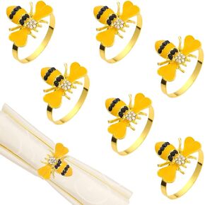 Gold Napkin Rings Set of 6,Bee Napkin Holders Metal Napkin Rings Bulk for Wedding Parties Dinners Thanksgiving Easter Decor(Yellow Bee)