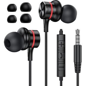 MOSWAG Wired Earbuds, 3.5mm Black Wired Earphone with Microphone, 1/8 inch in-Ear Noise Cancelling Headphones Compatible with Mobile Phones, Desktop PCs, Tablets, Laptops, MP3s, MP4s, 1 Pack