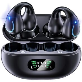 Bluetooth Earbuds ，Open Ear Bone Conduction Headphones ，Wireless Earbuds Bluetooth Clip On EarBuds with LED Display Charging Case 80 Hours Playtime IPX7 Waterproof for Running Walking Workout Fitness