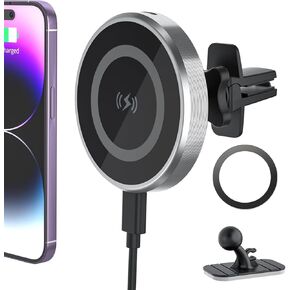 Magnetic Wireless Car Charger,15W Super Fast Charging Magsafe Car Mount Charger for iPhone 16/15/14/13/12 /Pro/Max/Plus/Mini, Stick on Dashboard/Clip to Air Vent Phone Holder Mount
