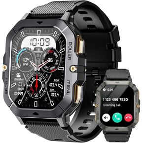 Military Smart Watches for Men (Answer/Make Calls), Fitness Smart Watch for Android and iPhone, Waterproof Fitness Tracker with Blood Pressure/Heart Rate/Sleep/100+ Sport Modes, 410 mAh, 2.02''