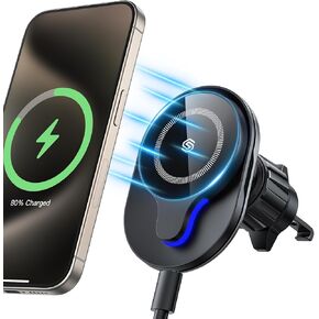 SODI Mag-Safe Car Mount, 15W Fast Charge Magnetic Phone Holder for Car Vent, 360° Rotation & LED Indicator, Universal Fit for iPhone 16/15/14/13/12 Series with MagSafe Case Strong Vent Clip