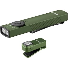 OLIGHT Arkfeld Pro 1300 Lumens EDC Flashlight OD Green Cool White Bundle with Oclip Rechargeable 300 Lm Compact Pocket Clip Light