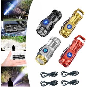 4PCS Three-Eyed Monster Mini Flash Super Power Flashlight, LED, Waterproof, Rechargeable, Thumb Flashlight, Mini Flashlights, Camping, Hiking