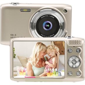 Digital Camera, 58MP 4K 16X Zoom Auto Focus Digital Camera with 2.88 Inch Screen, Timer Shooting, Beauty Mode, Suitable for Night Time, Sports, and Gatherings (Gold)