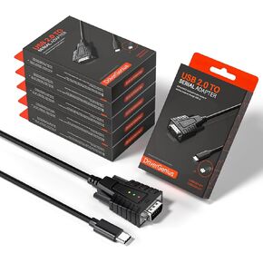 DriverGenius USB232A-B-C | كابل المحول التسلسلي USB-C إلى RS232 (1 منفذ)-3 × LEDs (TX ، RX ، PWR)-متوافق مع Windows 11 ، MacOS 15 【6 قطع/حزمة】