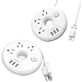 NTONPOWER Travel Power Strip Bundle, 3 Outlets 3 USB Portable Desktop Charging Station with 15 inch Short Cord and 5ft Extension Cord for Office, Home, Hotels, Cruise Ship, Nightstand - White