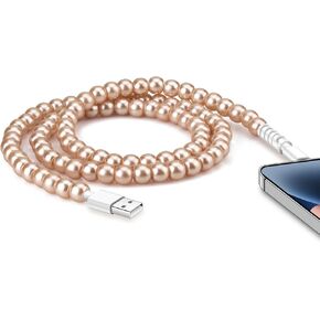 SAMONPOW for iPhone Charger Cord 60W Fast Charging Cable 3.3FT Cute Beaded Phone Charger Cord USB A Charging Cable for iPhone 14 13 12 11 Pro Max XR XS X 8 7 6 Plus and More, Champagne Gold Color