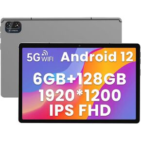 kinstone Android 12 Tablet with 128GB ROM+6GB RAM+1TB Extension, 10.1 Inch Tablet with Octa-Core, 1920x1200 FHD IPS Screen, 13+5MP Dual Camera, 6000 mAh Battery, 5G WiFi, Bluetooth 5.0