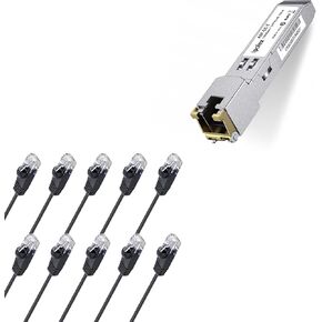 1 Pack Gigabit SFP to RJ45 Copper SFP Transceiver and 10 Pack ipolex Cat6 Ethernet Cable, AWG30, 0.5m (1.64ft)