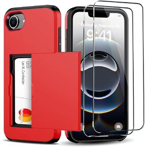 للحصول على محفظة iPhone 16e مع حامل البطاقة + 2 شاشة زجاجية مُفهنة واقي وقائي مخبأة ، Slim Case Case for iPhone 16e 6.1 "(أسود)