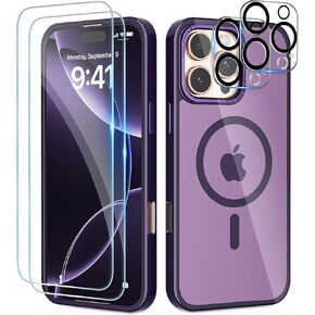 beuxece Magnetic for iPhone 16 Pro Max Case with 2X Screen Protectors, 2X Camera Covers, [Military Drop Protection] [Compatible with Mag Safe] Translucent Matte Shockproof Women Phone Case, Black