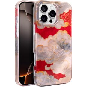 Phone Case for iPhone 16 Pro Max, Aesthetic Chinese Art Auspicious Clouds TPU Phone Cover for Women, Drop Protection Shockproof Protective Slim Phone Holder (for iPhone 16 Pro Max) Red