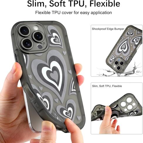AIGOMARA لـ iPhone 16 Pro Max Case ، Cute Pink Heart و Ribbon Bow Case Case Teeshetic Trendy TPU Slim Slim و PC Back Prochproof Protection Cover for Woman Girls in Kuwait