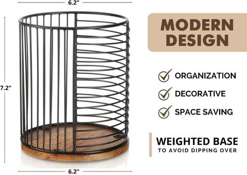 Coffee Pod Holder -Black Wire K Cup Storage with Wooden Base - Large Capacity Slim Design - Modern Coffee Basket Decor for Kitchen Countertop for Keurig Kcups & Espresso Capsules in Kuwait
