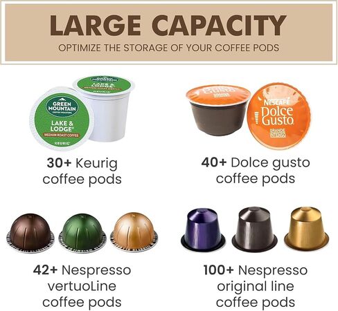 Coffee Pod Holder -Black Wire K Cup Storage with Wooden Base - Large Capacity Slim Design - Modern Coffee Basket Decor for Kitchen Countertop for Keurig Kcups & Espresso Capsules in Kuwait