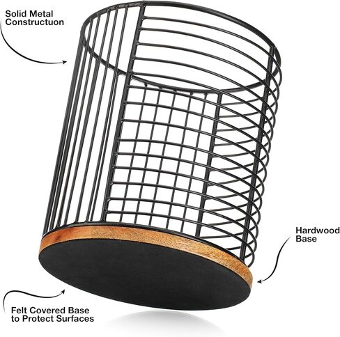 Coffee Pod Holder -Black Wire K Cup Storage with Wooden Base - Large Capacity Slim Design - Modern Coffee Basket Decor for Kitchen Countertop for Keurig Kcups & Espresso Capsules in Kuwait