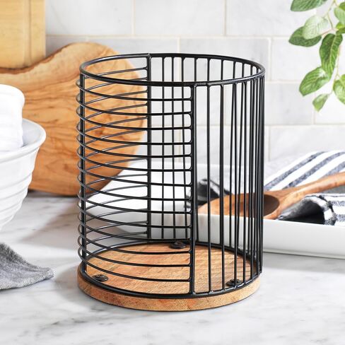 Coffee Pod Holder -Black Wire K Cup Storage with Wooden Base - Large Capacity Slim Design - Modern Coffee Basket Decor for Kitchen Countertop for Keurig Kcups & Espresso Capsules in Kuwait
