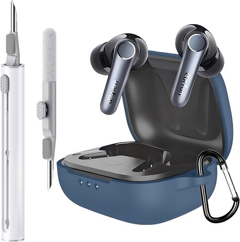 Case Compatible with EarFun Air Pro 4 Earbuds, Soft Silicone Case Cover with Cleaner Kit Shockproof Protective Cover with Carabiner Accessories Keychain (Navy Blue) in Kuwait