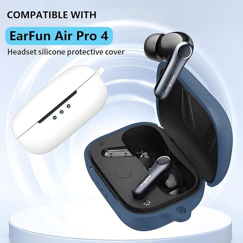 Case Compatible with EarFun Air Pro 4 Earbuds, Soft Silicone Case Cover with Cleaner Kit Shockproof Protective Cover with Carabiner Accessories Keychain (Navy Blue) in Kuwait