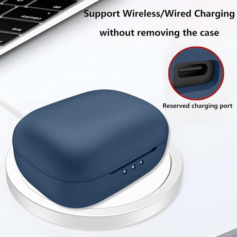 Case Compatible with EarFun Air Pro 4 Earbuds, Soft Silicone Case Cover with Cleaner Kit Shockproof Protective Cover with Carabiner Accessories Keychain (Navy Blue) in Kuwait