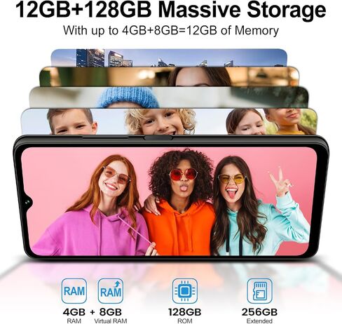 KXD A09 Unlocked Android Phones, Android12 Smartphones, 6.56" HD+, 4000mAh, Octa-Core 12GB+128GB/SD 256GB Smart Phone, 13MP+5MP, 3 Card Slots, Face ID Unlock Phone, 4G Dual SIM Mobile Phone in Saudi Arabia