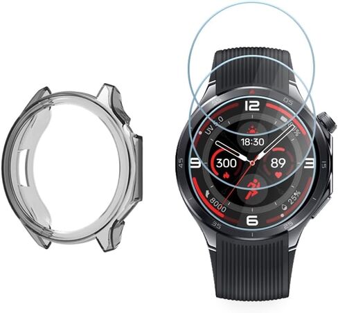 واقي الشاشة واقي متوافق مع OnePlus Watch 3 Watch Smartwatch ، 9H Glass Protection Film Coverage Full Coverage وحالة حماية TPU الناعمة (أسود شفاف) in Kuwait