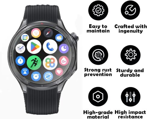 واقي الشاشة واقي متوافق مع OnePlus Watch 3 Watch Smartwatch ، 9H Glass Protection Film Coverage Full Coverage وحالة حماية TPU الناعمة (أسود شفاف) in Kuwait