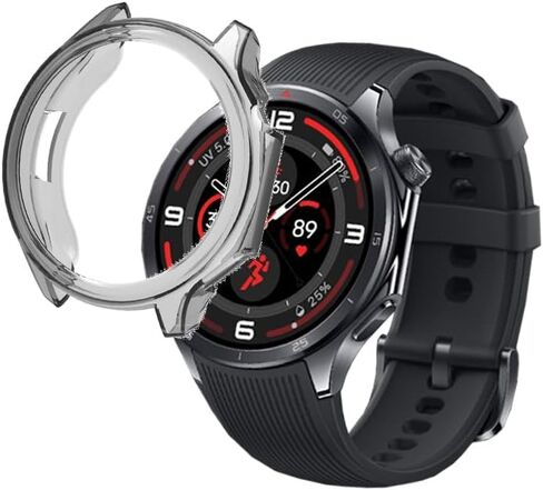 واقي الشاشة واقي متوافق مع OnePlus Watch 3 Watch Smartwatch ، 9H Glass Protection Film Coverage Full Coverage وحالة حماية TPU الناعمة (أسود شفاف) in Kuwait