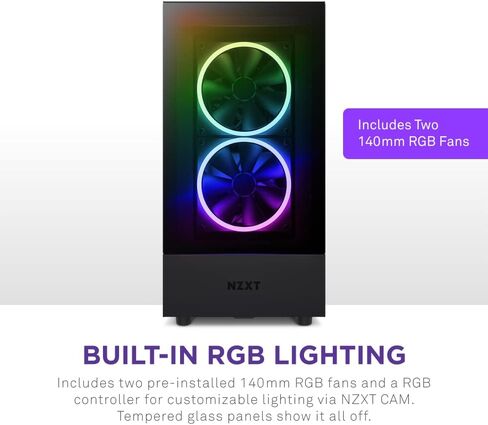 NZXT H5 Elite Compact ATX Mid-Tower PC Gaming Case - Cable Management - 2 x 140mm RGB Fans - Black & F120 RGB Fan - Whisper Quiet Cooling - 120mm - RF-R12SF-B1 in Saudi Arabia