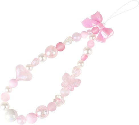 LUVI Beaded Phone Charm Lanyard Wrist Strap Love Heart Bow Beads Butterfly Chain Flower String Pearl Bling Bracelet Keychain Cute Fashion for Women Girls in Saudi Arabia