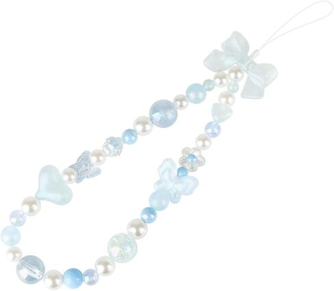LUVI Beaded Phone Charm Lanyard Wrist Strap Love Heart Bow Beads Butterfly Chain Flower String Pearl Bling Bracelet Keychain Cute Fashion for Women Girls in Saudi Arabia