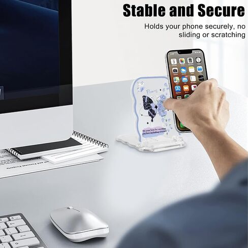 Cute Phone Stand Holder for Desk Clear Black Blue Butterfly Rose Flowers Pattern, Foldable Adjustable Stand Holder Compatible for All Smartphones/Tablets/iPad in Saudi Arabia