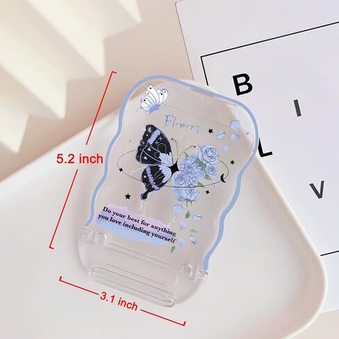Cute Phone Stand Holder for Desk Clear Black Blue Butterfly Rose Flowers Pattern, Foldable Adjustable Stand Holder Compatible for All Smartphones/Tablets/iPad in Saudi Arabia