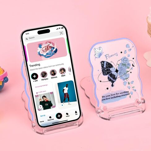 Cute Phone Stand Holder for Desk Clear Black Blue Butterfly Rose Flowers Pattern, Foldable Adjustable Stand Holder Compatible for All Smartphones/Tablets/iPad in Saudi Arabia