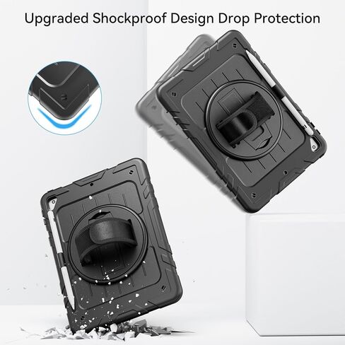 Case for iPad 6th/ 5th Generation 9.7 '' مع حامل قلم الرصاص على الشاشة [360 حزام يدوي دوار] والوقوف ، حالة مقاومة للمنزل لـ iPad 6th/ 5th/ Air 2/ Pro 9.7 (أسود) in Kuwait